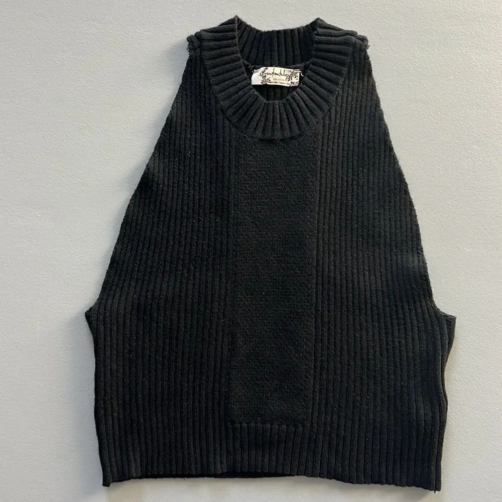 Free People Charcoal Ribbed Knit Top Size S